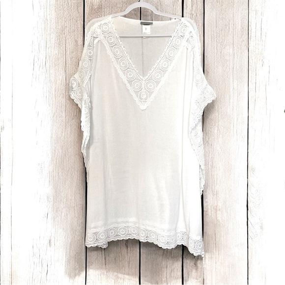 La Blanca Island Fare Cotton Crochet Lace Trim Tunic Swim Coverup - 2X - Picture 2 of 10